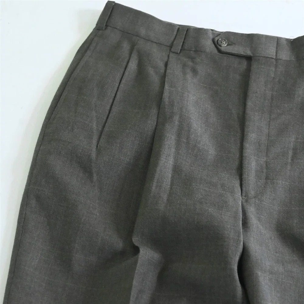 Vtg Tommy Hilfiger USA Made 44L 36x30 Brown Windowpane 100% Wool Mens‎ Suit
